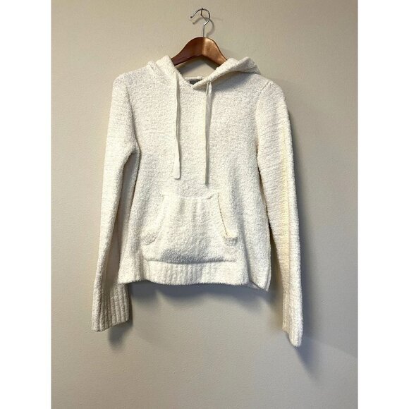 Marled Tops - Marled Cream Fuzzy Sweater with Hoodie M